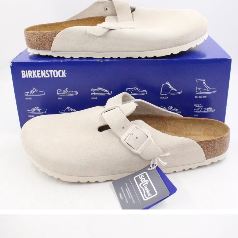 Birkenstock White Suede Clogs
